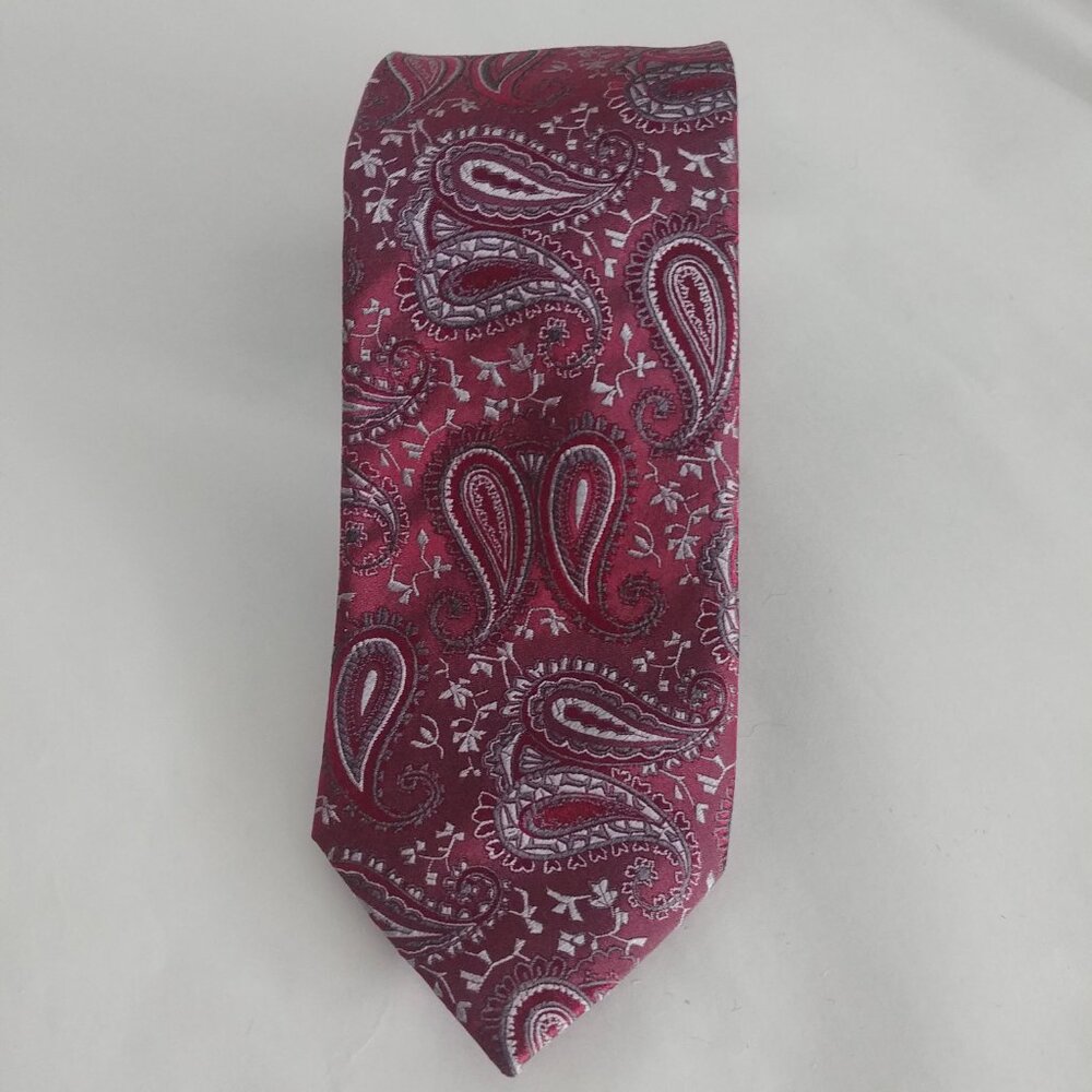 100% silk Valdemar Black Label dark red burgundy paisley pattern tie - Picture 3 of 8